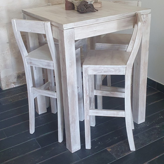 Image 1 of Stand Eater + 4 High Chairs Solid Wood