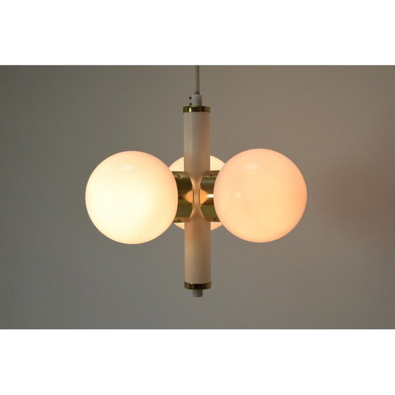 Image 1 of Lampadario vintage in metallo, ottone e vetro di Instala Decin, Cecoslovacchia, anni '70