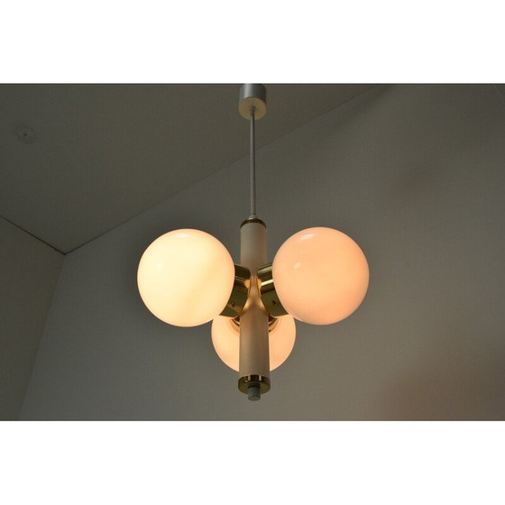 Image 1 of Lampadario vintage in metallo, ottone e vetro di Instala Decin, Cecoslovacchia, anni '70