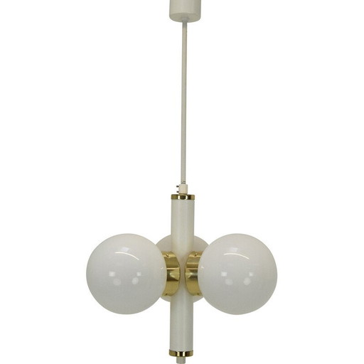 Vintage metal, brass and glass chandelier by Instala Decin, Czechoslovakia 1970s