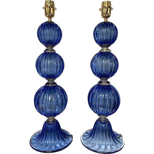 Pair of vintage Murano glass lamps by Toso, 1980