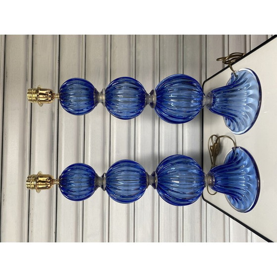 Image 1 of Coppia di lampade vintage in vetro di Murano di Toso, 1980