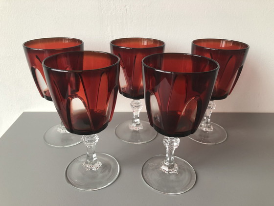Image 1 of 5 X Vintage Cristal D'Arques Luminarc Ruby Red - Bicchieri da vino rosso