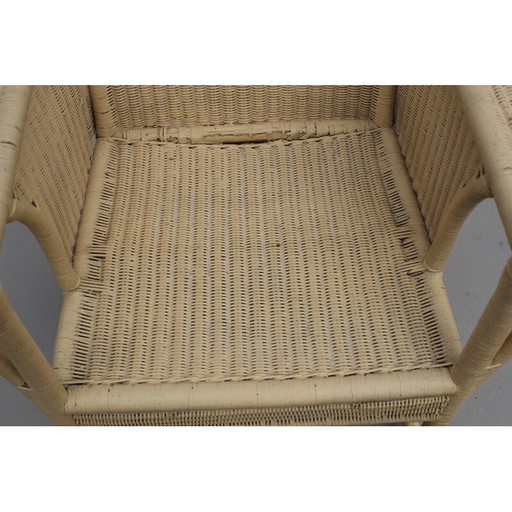 Vintage Art Nouveau armchair in rattan and wood, 1900