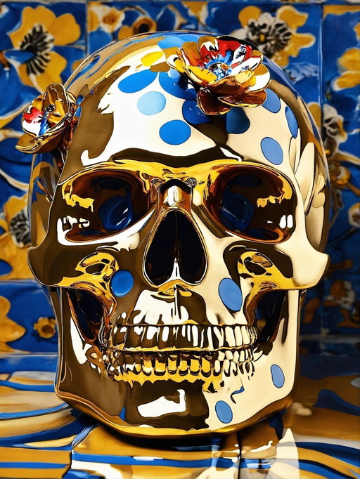 Aluminium Print - Dead Head - Pure Gold Flower Skull