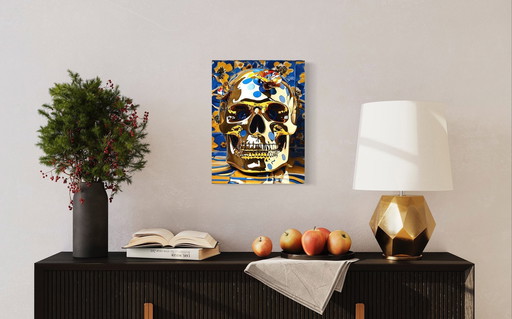 Aluminium Print - Dead Head - Pure Gold Flower Skull