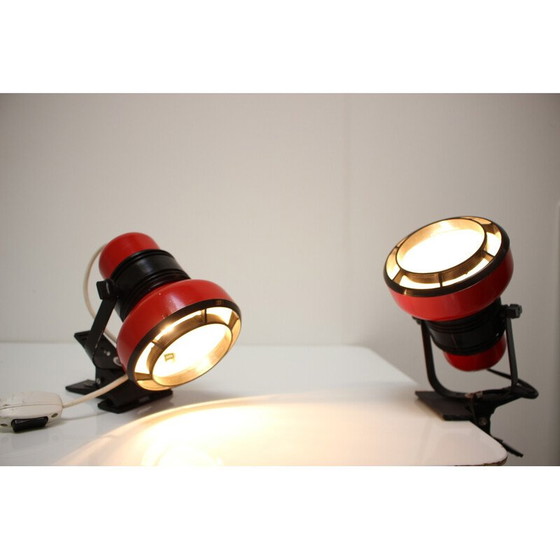 Image 1 of Pair of vintage wall lamp in metal, chrome and plastic for Elektrofem, Hungary 1970