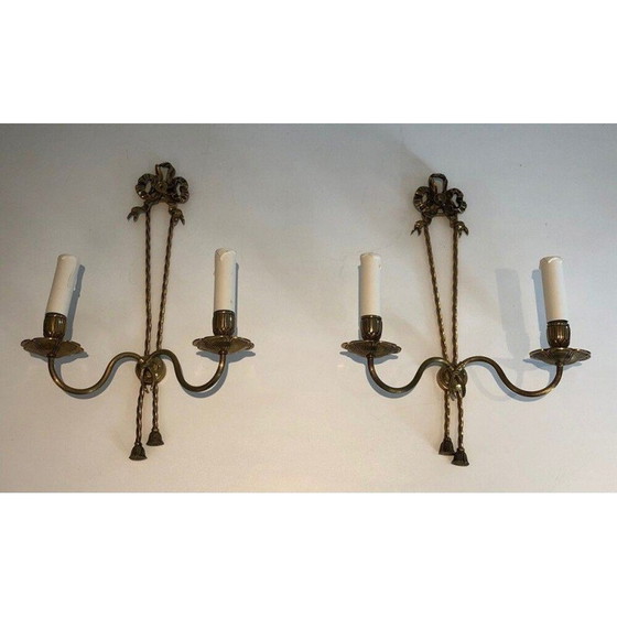 Image 1 of Pair of vintage bronze wall lamps, France 1950s