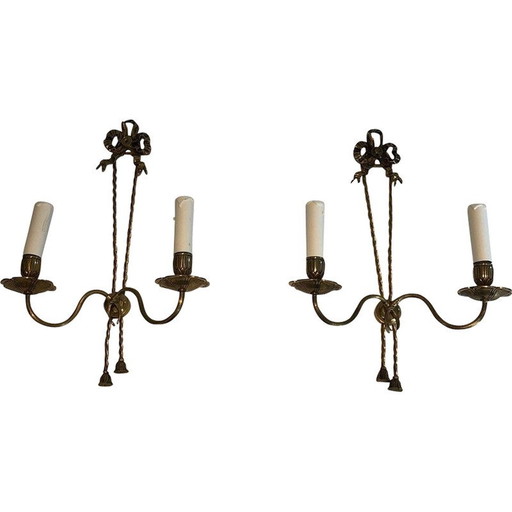Pair of vintage bronze wall lamps, France 1950s
