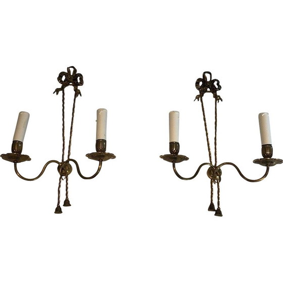 Image 1 of Pair of vintage bronze wall lamps, France 1950s