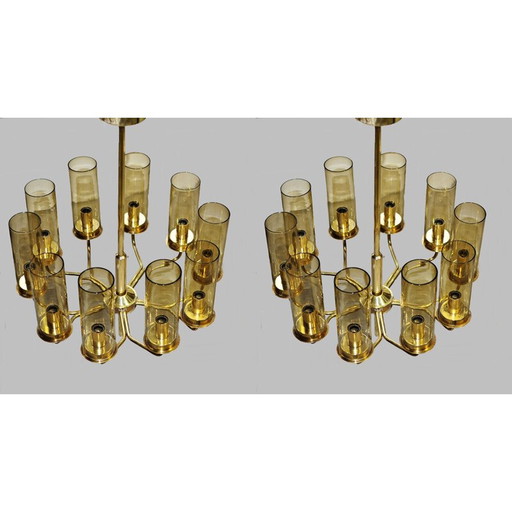 Set of Two vintage T10 Hans-Agne Jakobsson Chandeliers in Brass by AB Markaryd