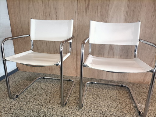 2x Tube Frame Chair With Leather Upholstery