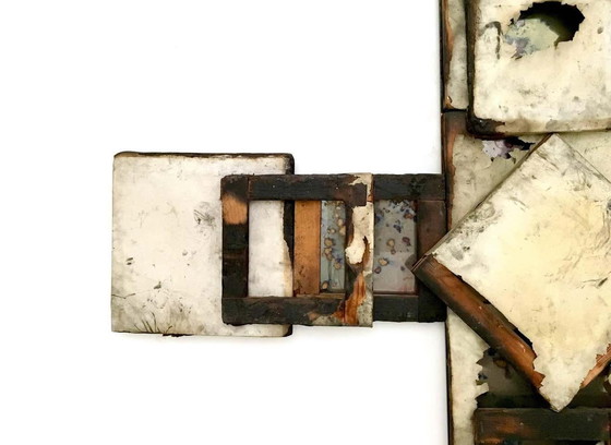 Image 1 of Holy Cross in metal, glass, wood and burnt canvas, 2000s