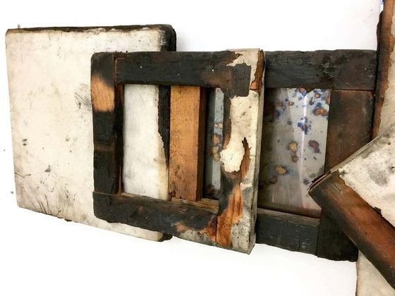 Image 1 of Holy Cross in metal, glass, wood and burnt canvas, 2000s