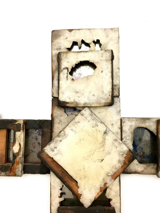 Image 1 of Holy Cross in metal, glass, wood and burnt canvas, 2000s