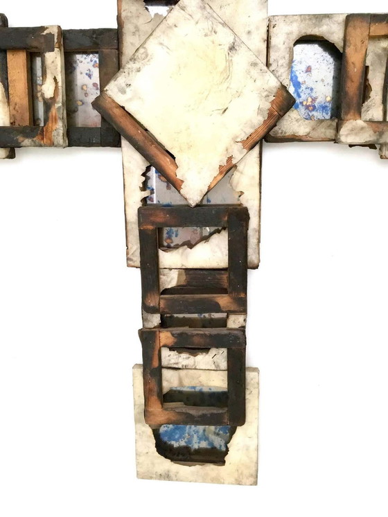 Image 1 of Holy Cross in metal, glass, wood and burnt canvas, 2000s