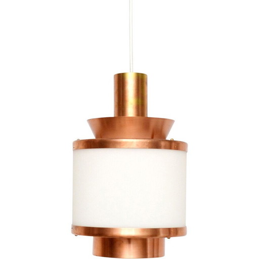 Vintage copper pendant lamp, Denmark 1970