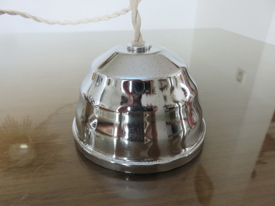 Image 1 of Art Deco Hanging Lamp, Opaline And Chrome Brass, France, 30s 40s