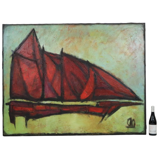 Abstract Painting Boat Art Oil On Canvas XL