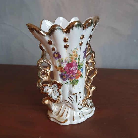 Image 1 of Porcelain Baroque Wedding Vase With Gold