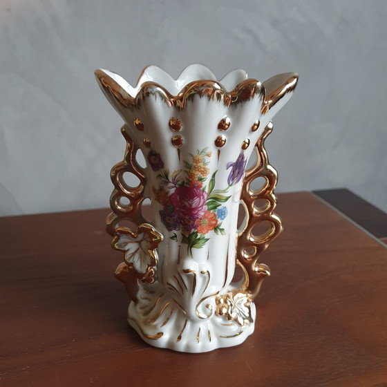 Image 1 of Porcelain Baroque Wedding Vase With Gold