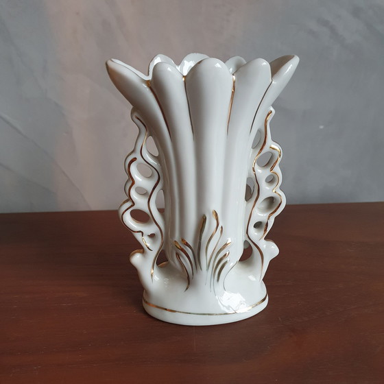 Image 1 of Porcelain Baroque Wedding Vase With Gold