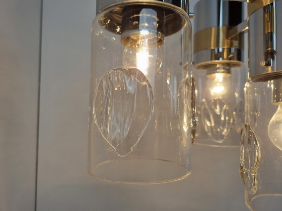Image 1 of Lustre vintage italien en verre et chrome, 1970