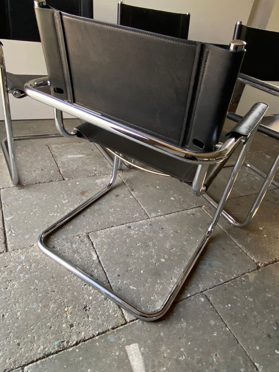 Image 1 of 4x leather tubular frame cantilever chairs