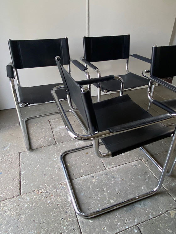 Image 1 of 4x leather tubular frame cantilever chairs