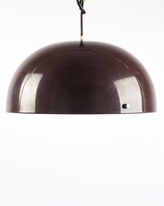 Image 1 of Lampe à suspension italienne en aluminium brun avec abat-jour adaptable, années 1970