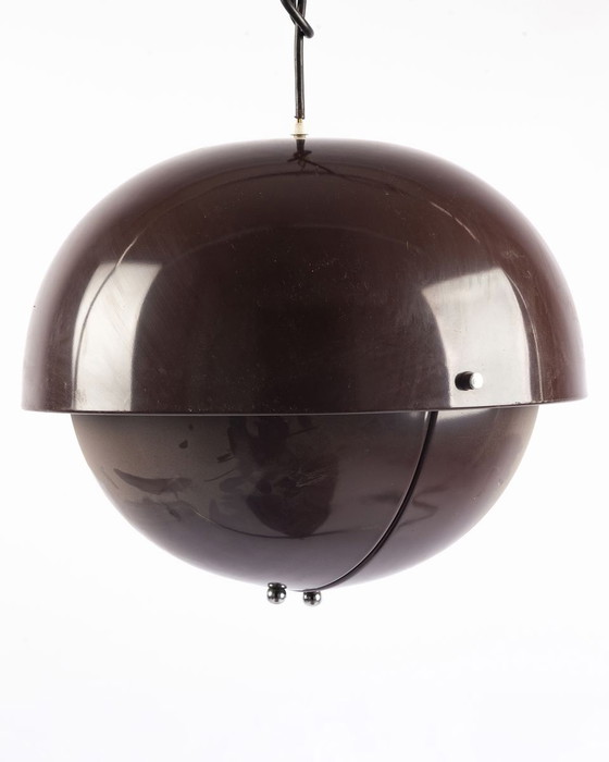 Image 1 of Lampe à suspension italienne en aluminium brun avec abat-jour adaptable, années 1970