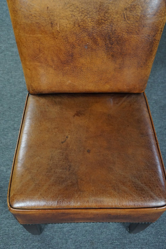 Image 1 of Set of four sheep leather dining room chairs in Art Deco style