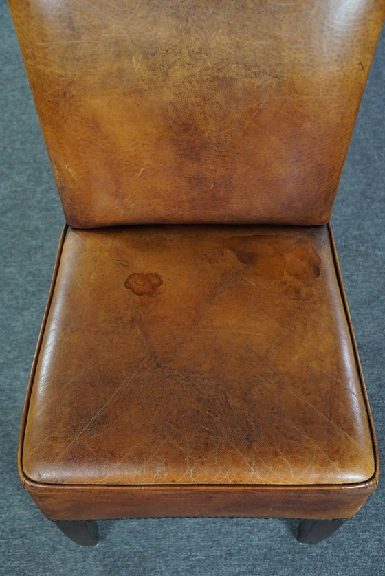 Image 1 of Set of four sheep leather dining room chairs in Art Deco style