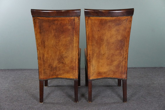 Image 1 of Set of four sheep leather dining room chairs in Art Deco style