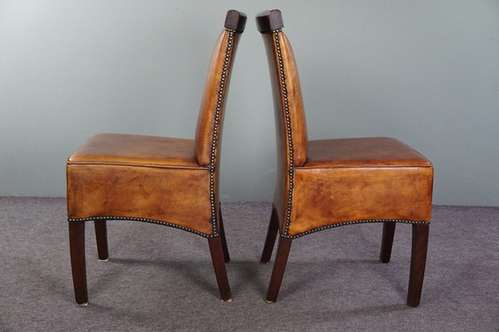 Image 1 of Set of four sheep leather dining room chairs in Art Deco style