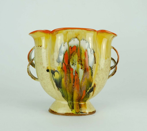 beautiful art déco vase 1930s ceramic dumler breiden drip glaze double handle