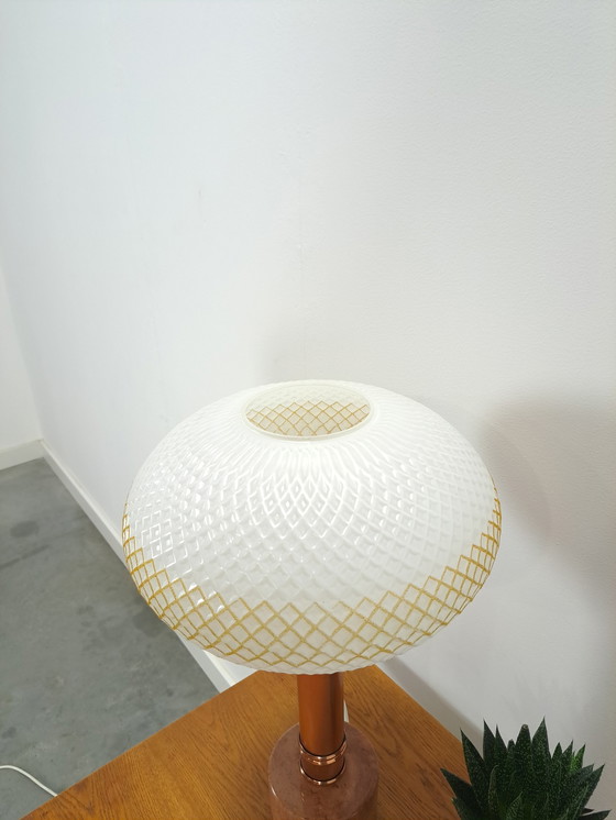 Image 1 of Table lamp marble base with copper and frosted glass shade