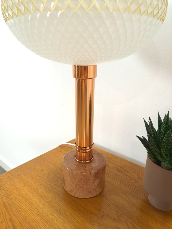 Image 1 of Table lamp marble base with copper and frosted glass shade