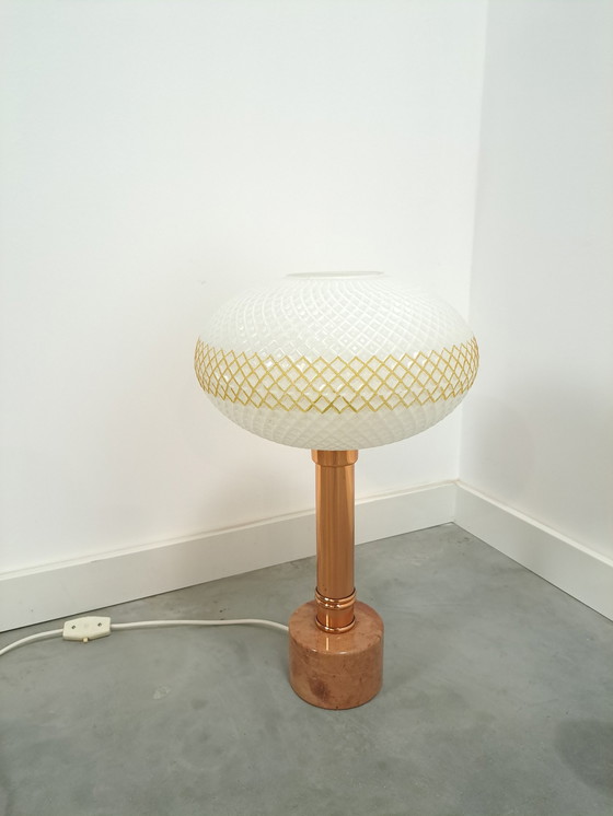 Image 1 of Table lamp marble base with copper and frosted glass shade