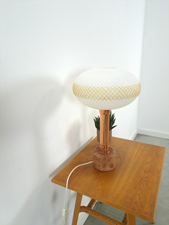 Image 1 of Table lamp marble base with copper and frosted glass shade