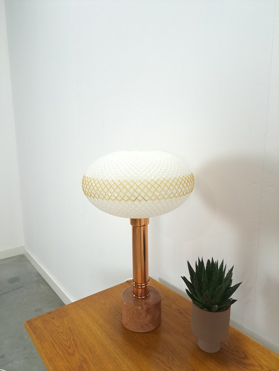 Image 1 of Table lamp marble base with copper and frosted glass shade