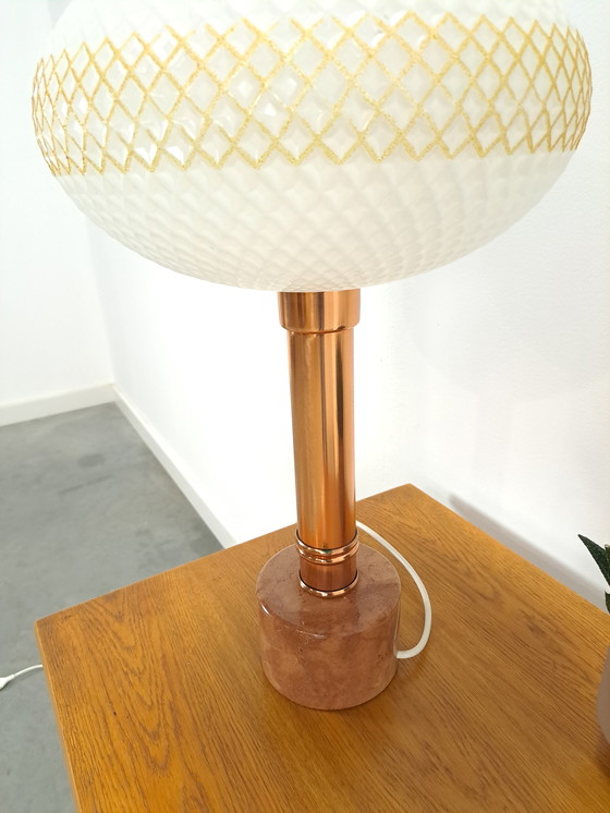 Image 1 of Table lamp marble base with copper and frosted glass shade