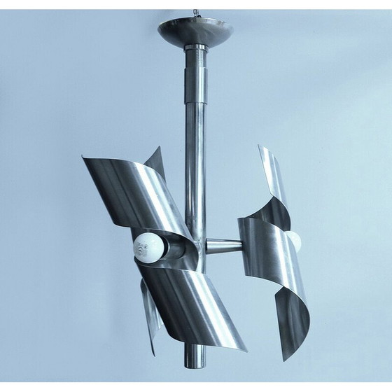 Image 1 of Vintage stainless steel chandelier, 1960