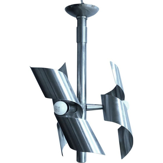 Image 1 of Vintage stainless steel chandelier, 1960