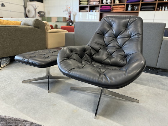 Image 1 of De Sede 144 101 Fauteuil avec pouf Cuir noir