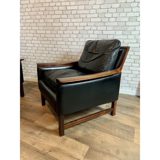 Image 1 of Vintage rosewood and black leather living room set "Minerva" by Torbjorn Afdal for Nesjestranda, 1960