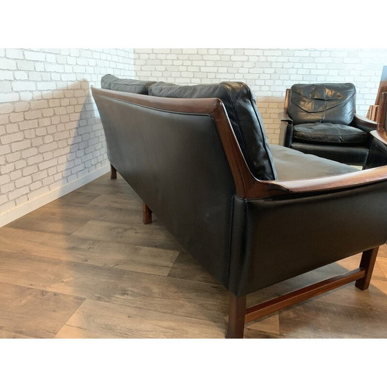 Image 1 of Vintage rosewood and black leather living room set "Minerva" by Torbjorn Afdal for Nesjestranda, 1960