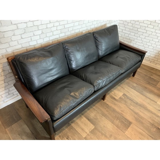 Image 1 of Vintage rosewood and black leather living room set "Minerva" by Torbjorn Afdal for Nesjestranda, 1960