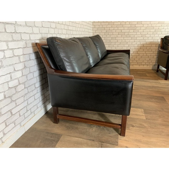 Image 1 of Vintage rosewood and black leather living room set "Minerva" by Torbjorn Afdal for Nesjestranda, 1960
