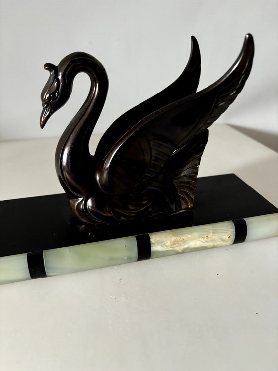 Image 1 of Swan of Spelter on marble base